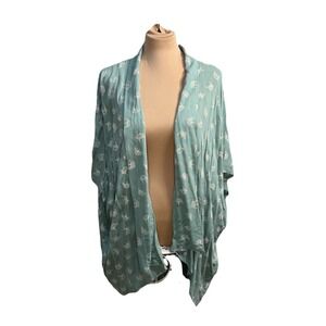 Symbology Oversized Kimono Cardigan OS Plus Friendly Sea Foam Green Boho Floral‎